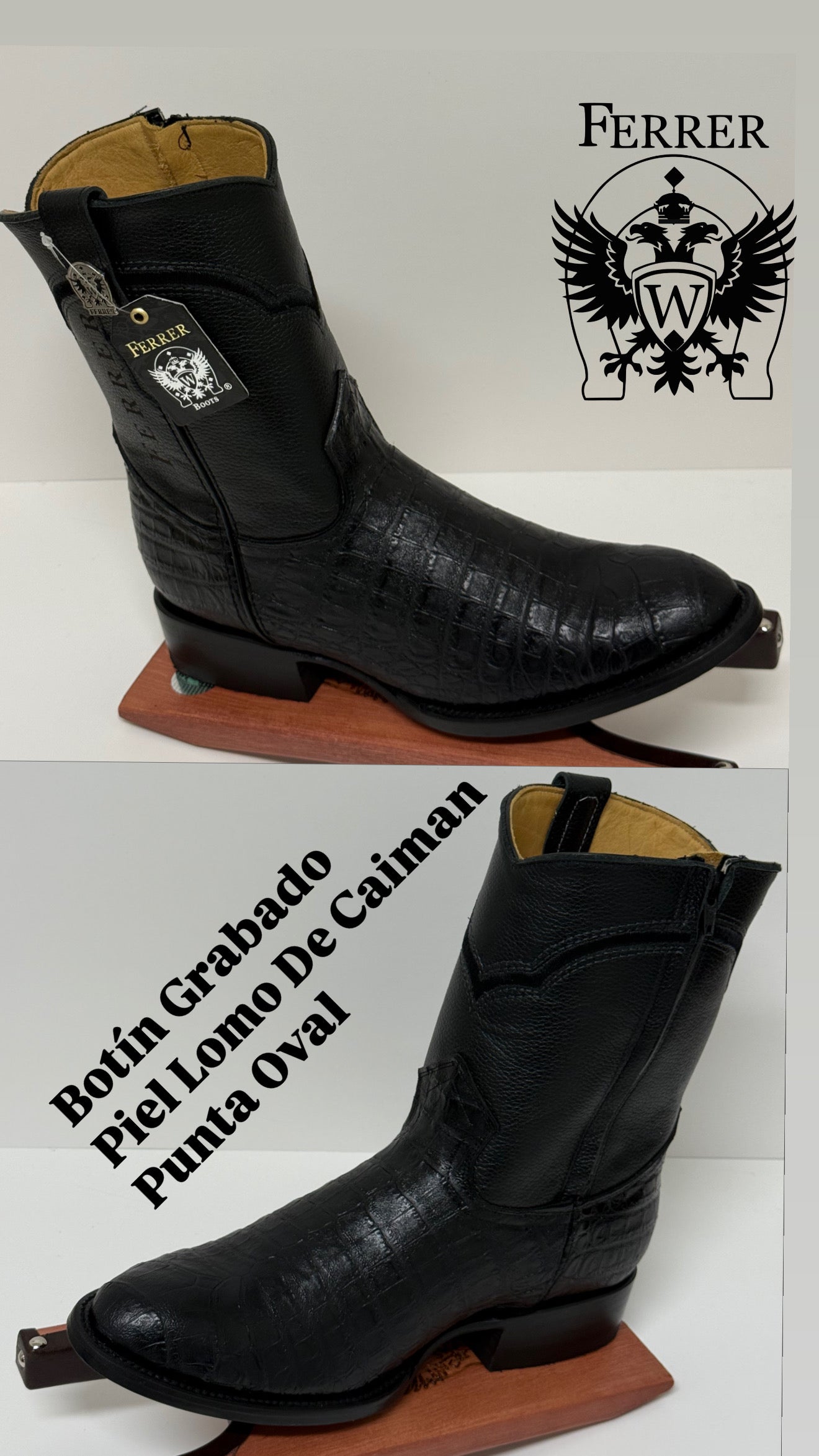 Botín grabado de piel Lomo de Caimán
