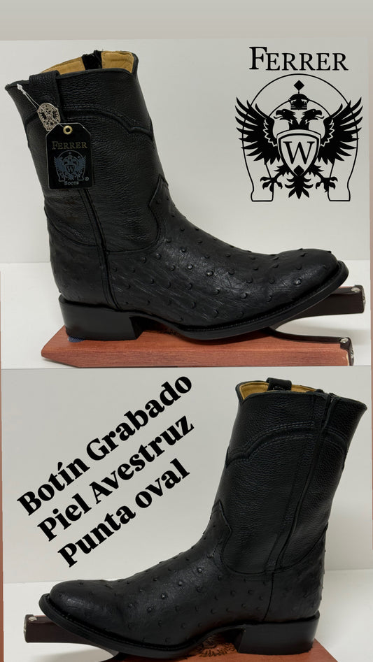 Botín grabado piel de avestruz