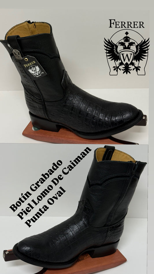 Botín grabado de piel Lomo de Caimán